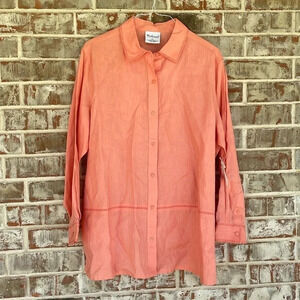 Westbound Coral 100% Linen Long Sleeved Button Down Shirt NWT